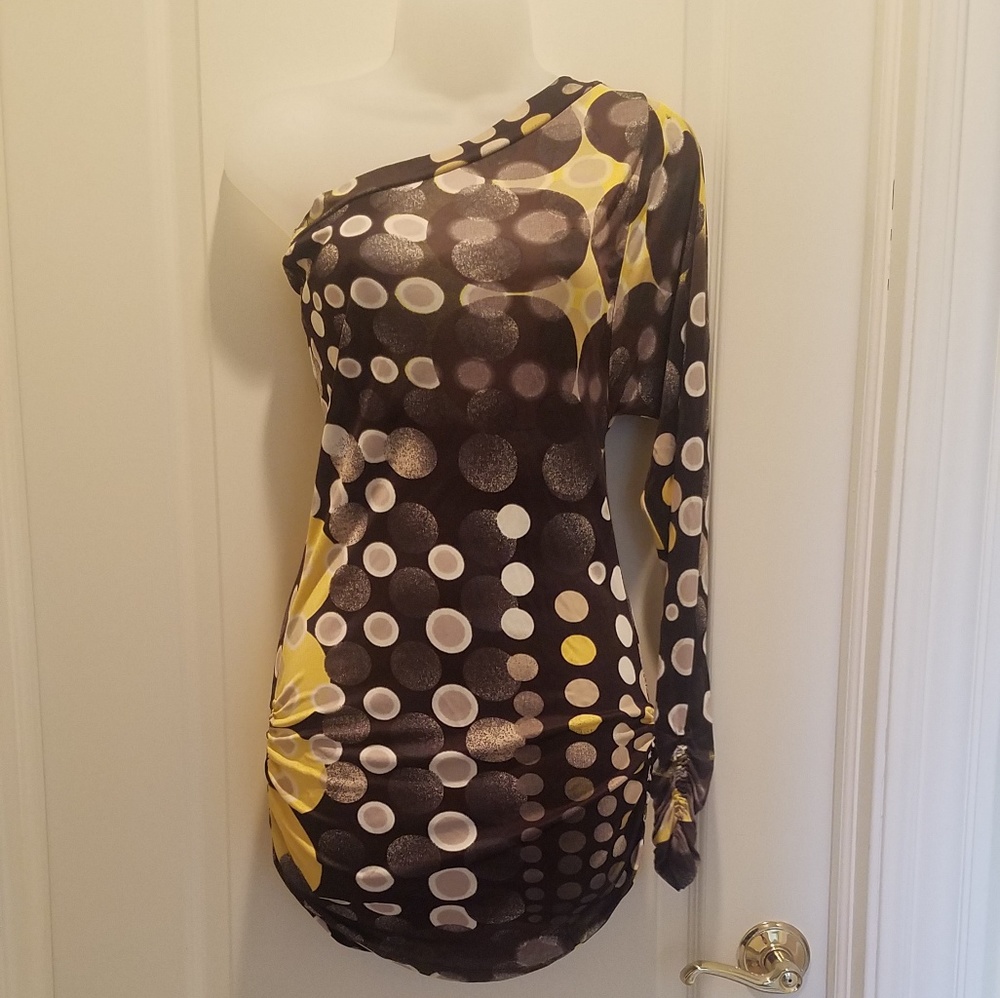 Yellow Circle print mini 1 sleeve dress or top